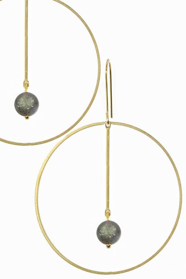 Hoop Crossing Earrings-Labradorite