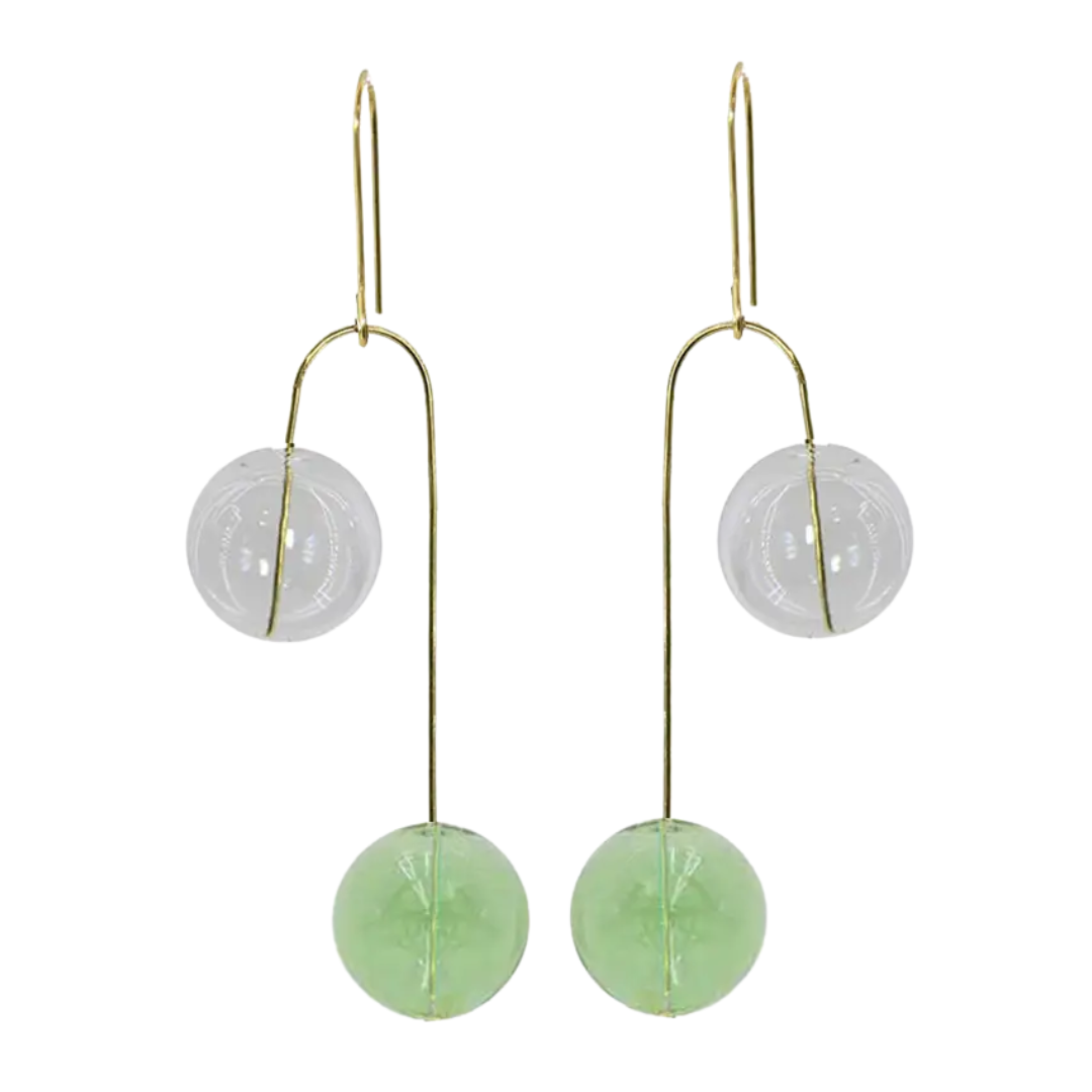 Glass Balance Earrings-Green