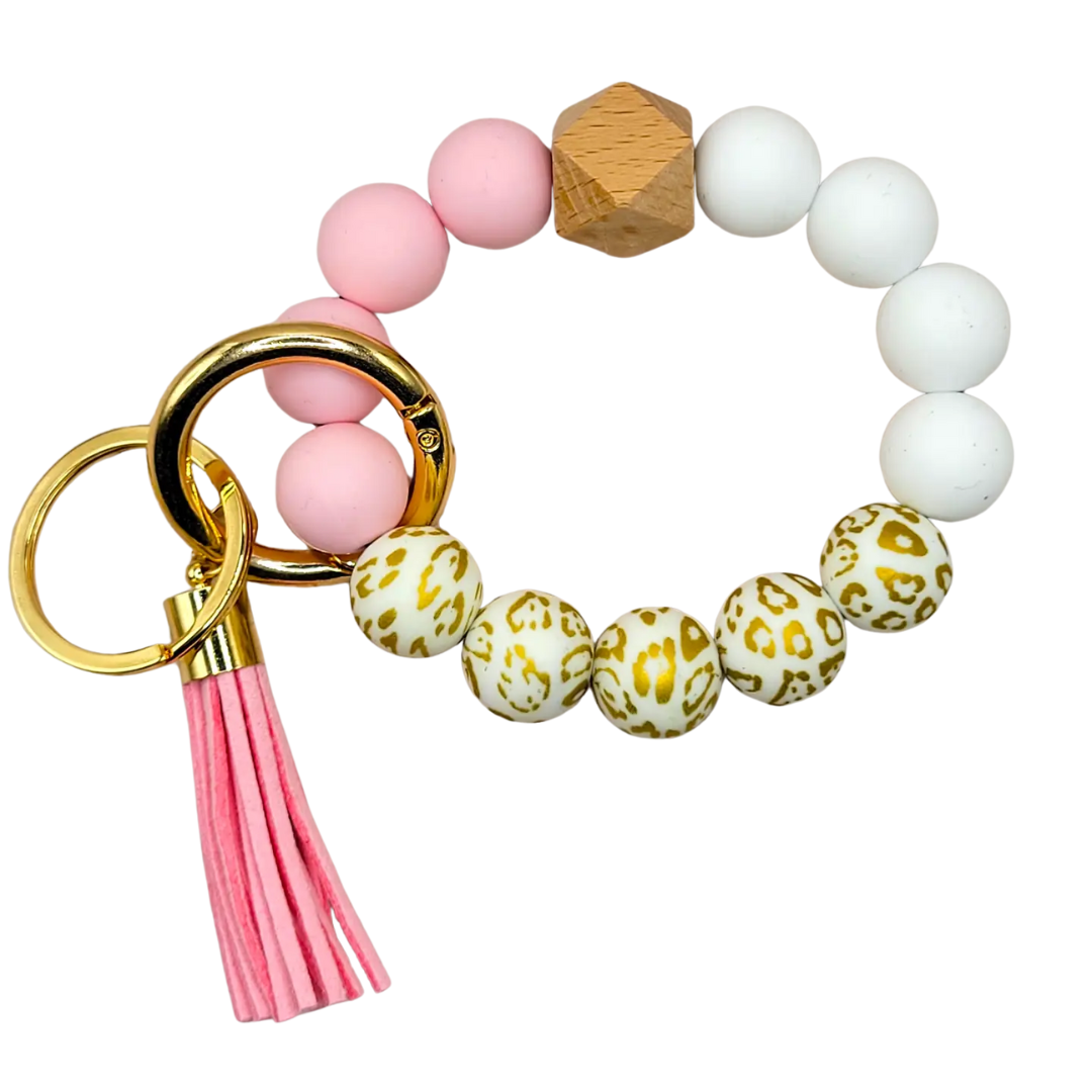 Gold Leopard & Pink Wristband Keychain