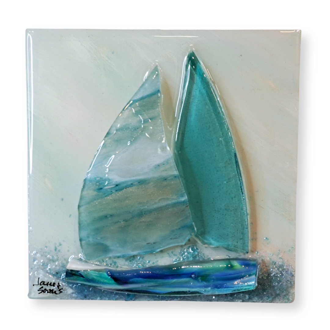 Shattered Glass Art Mini-Sailboat
