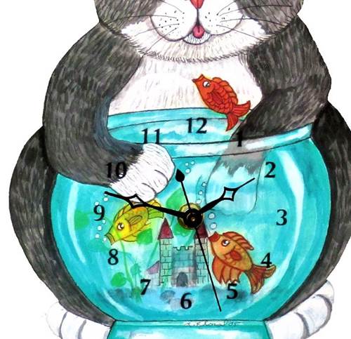 Cat Fishing Pendulum Clock