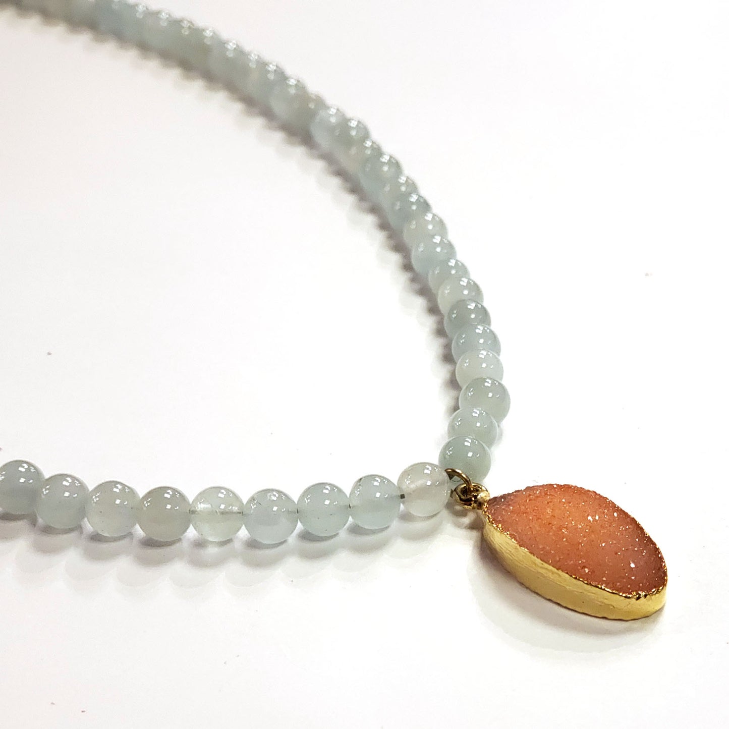 Blue Jade & Peach Druzy Necklace