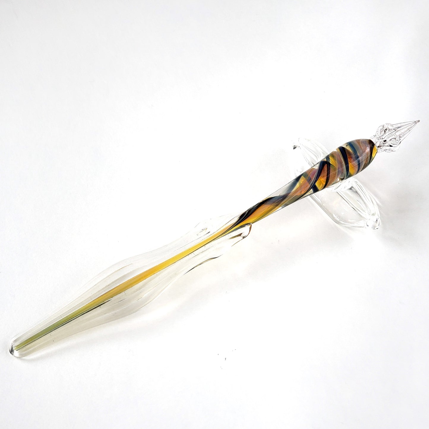 Glass Pen with Rest-Yellow & Blue