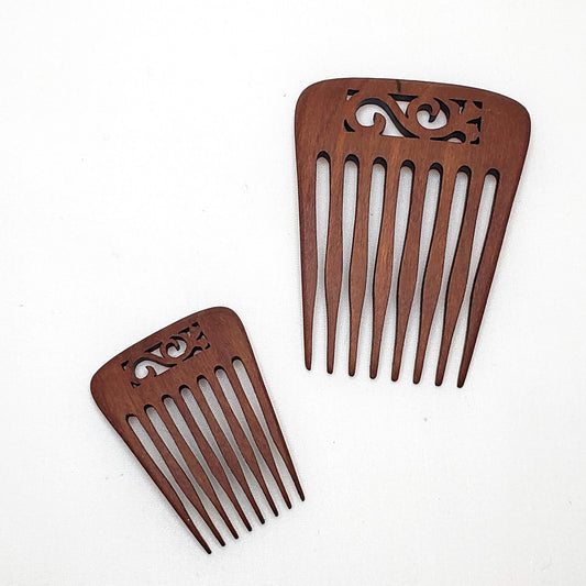Cherry Wood Hair Comb -Floral
