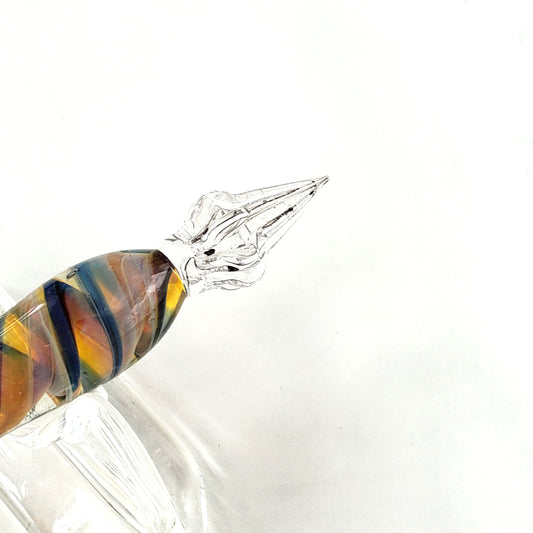 Glass Pen with Rest-Yellow & Blue
