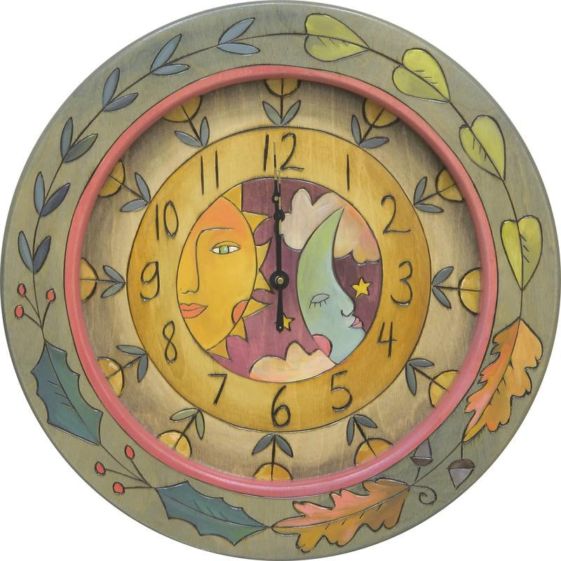Round Wall Clock 14"-Sun & Moon Flora