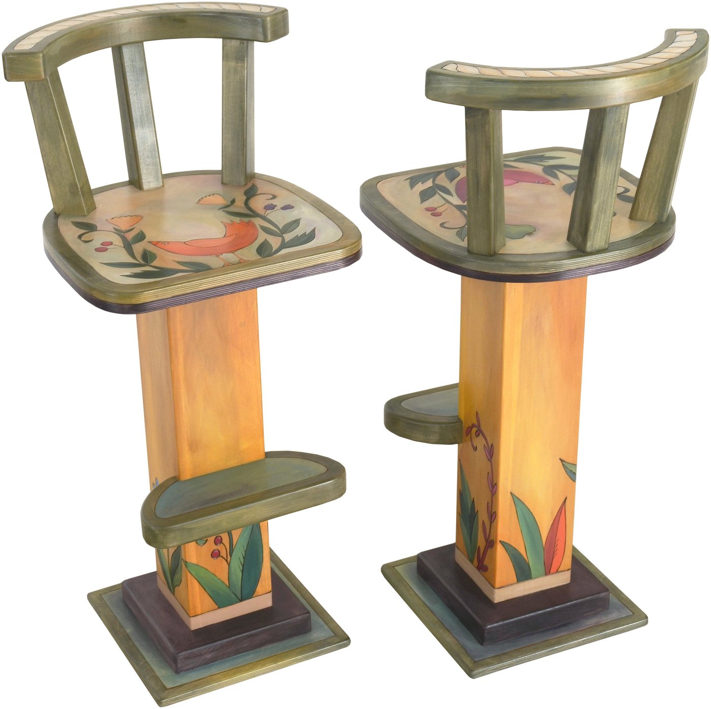 Pedestal Stool with Back-Floral