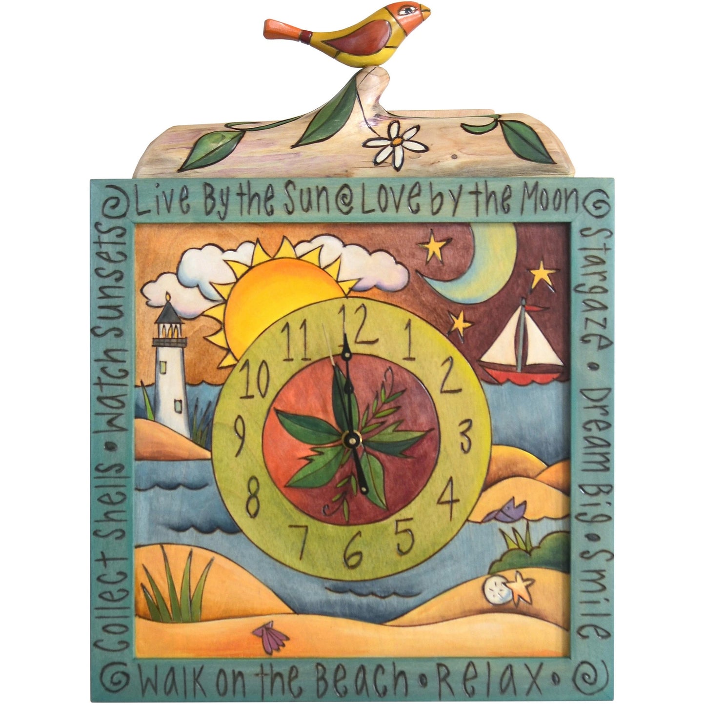Square Clock with Bird-Live by the Sun