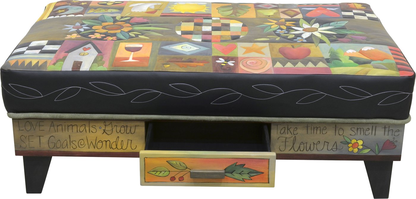 Ottoman With Drawer-Crazy Quilt