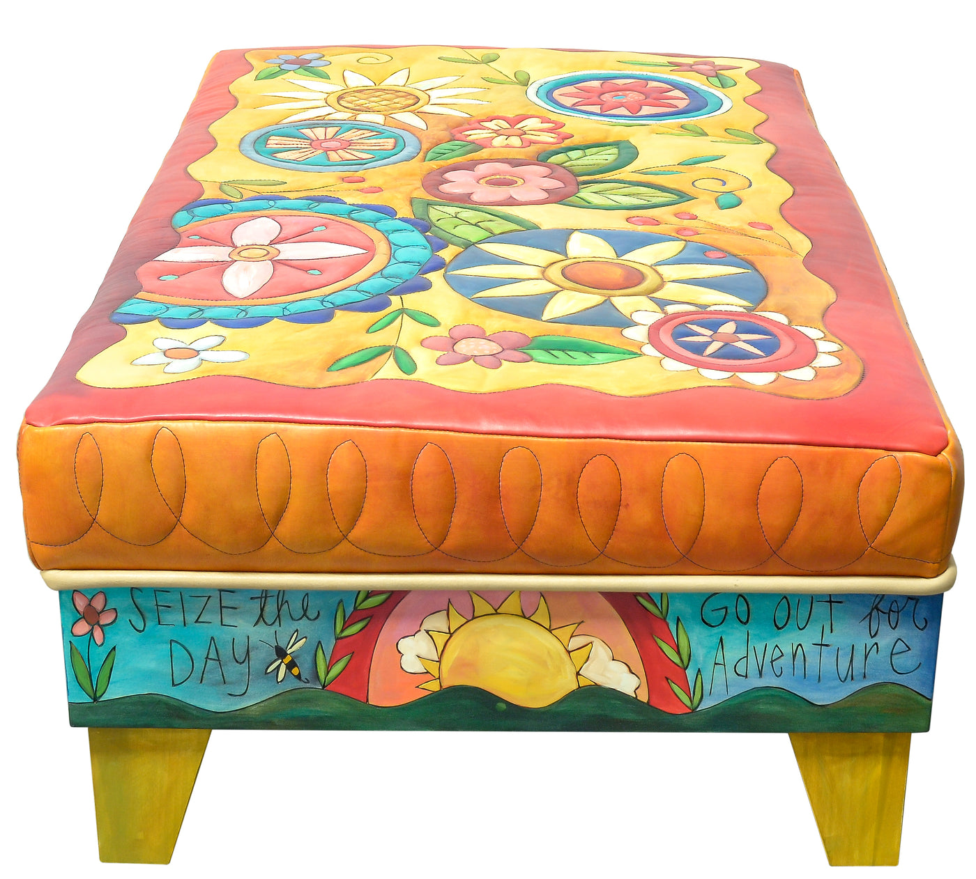 Ottoman With Drawer-Bright Floral