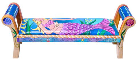 Rolled Arm Bench with Leather-Blonde Mermaid
