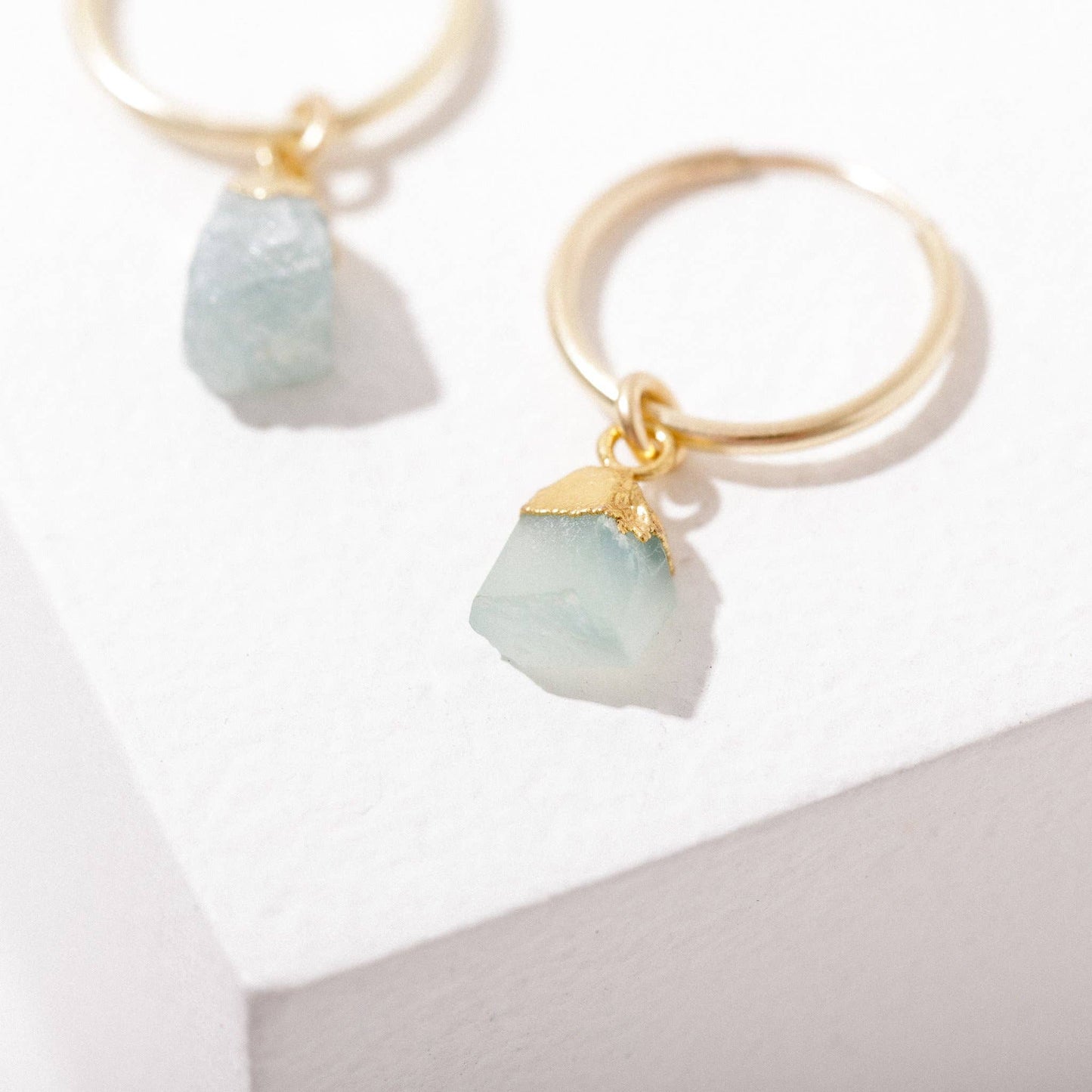 Stone Drop Hoop Earrings-Aquamarine