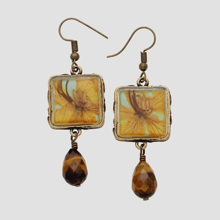 Wild Butterfly Pansy Earrings-Tiger's Eye