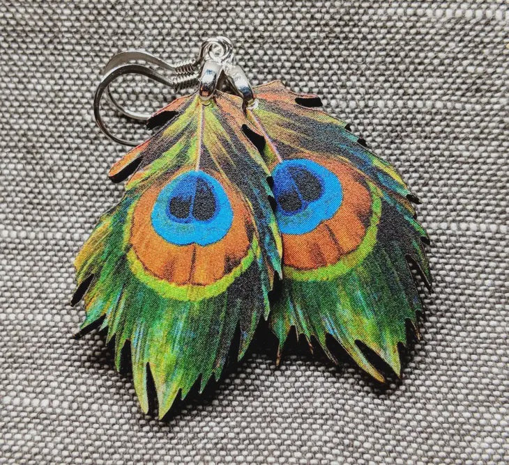 Long peacock feather on sale earrings