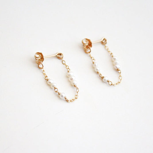 Pearl Chain Hoop Earrings