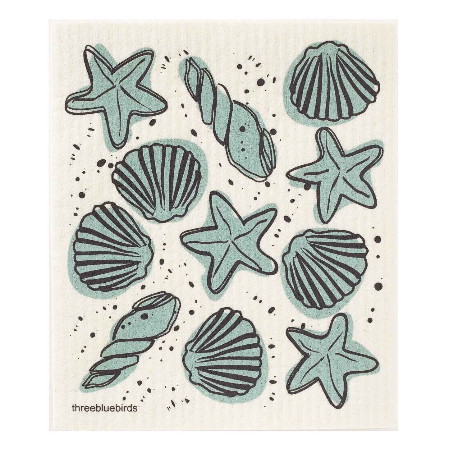 Swedish Dishcloth-Seashells on White