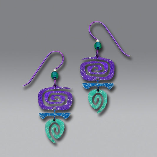 Purple & Teal Rectangular Spiral Earrings