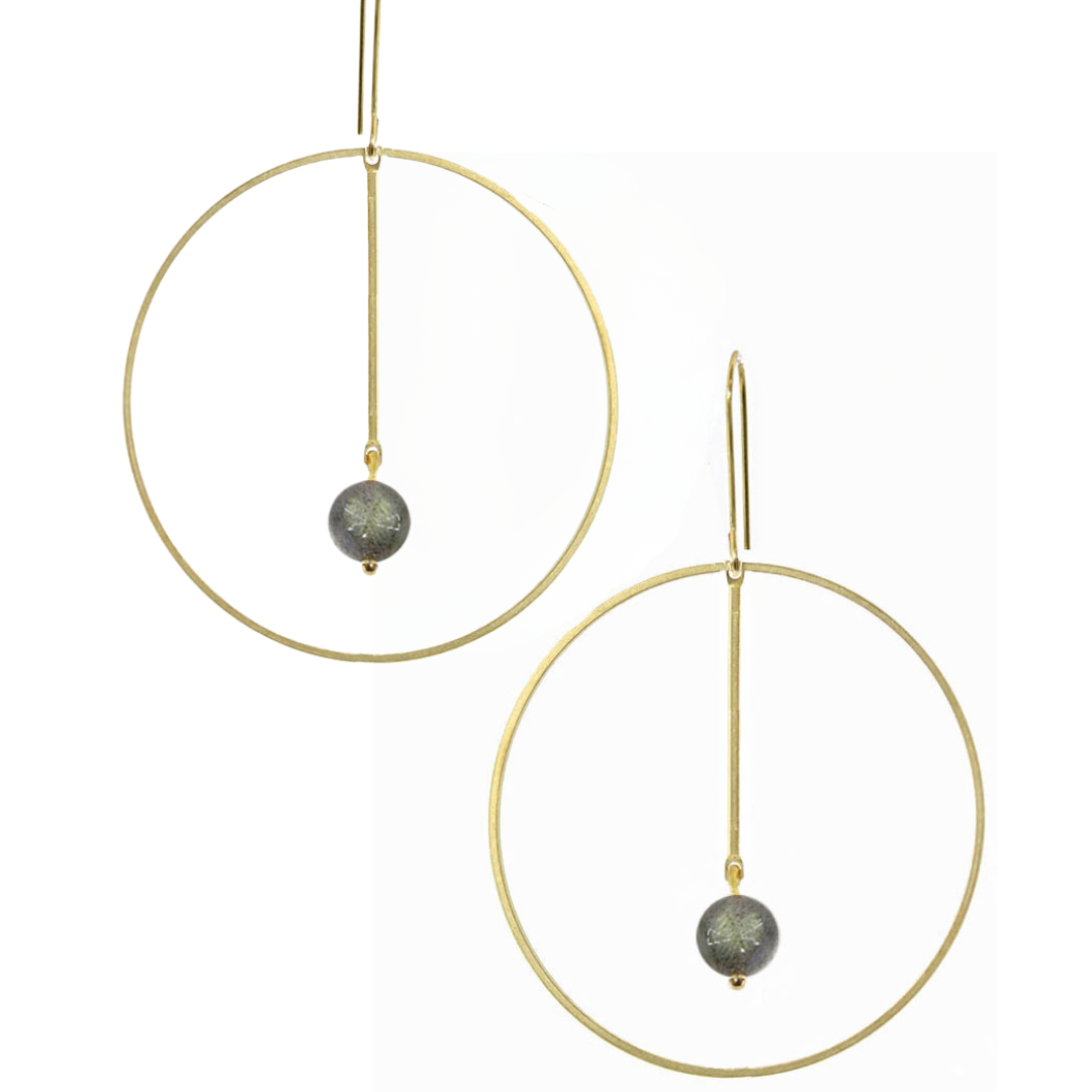 Hoop Crossing Earrings-Labradorite
