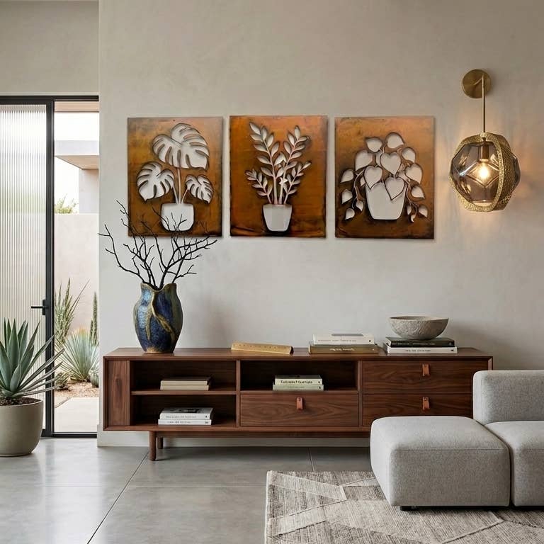 Modern Houseplant Metal Wall Art