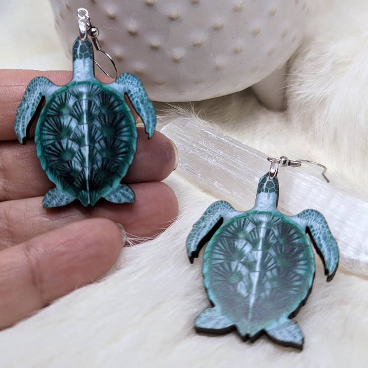 Sea Turtle Earrings-Wood
