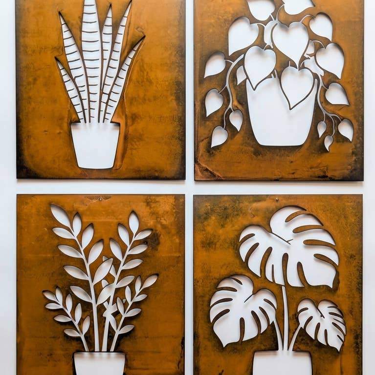 Modern Houseplant Metal Wall Art