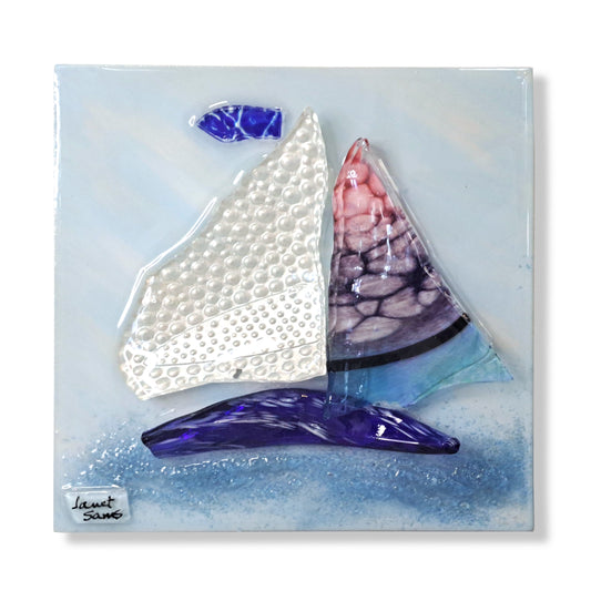 Shattered Glass Art Mini-Sailboat