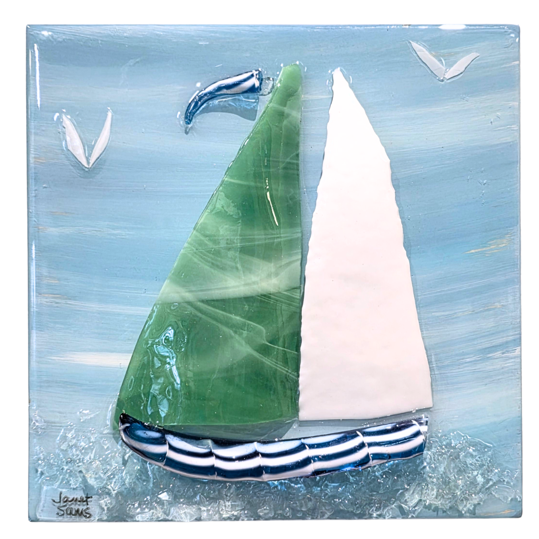 Shattered Glass Art-Sailboat
