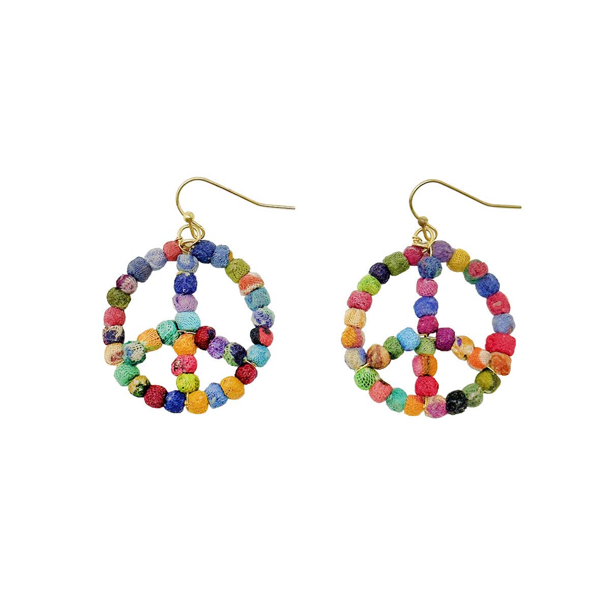Kantha Peace Sign Earrings