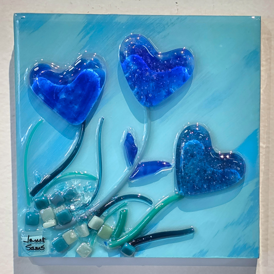 Shattered Glass Art-Heart Flowers