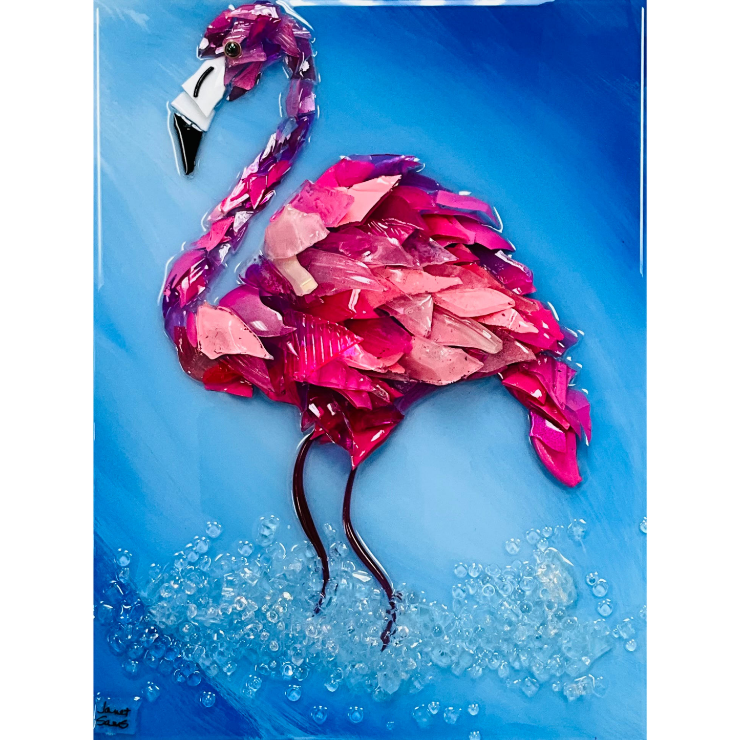 Shattered Glass Art-Flamingo