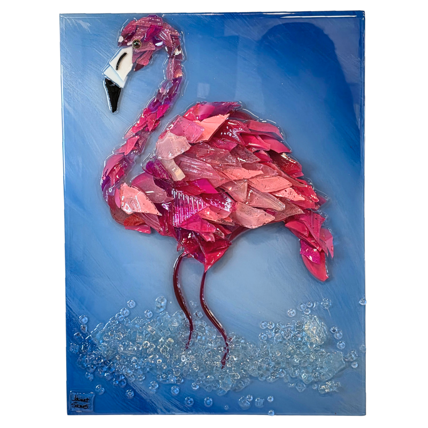 Shattered Glass Art-Flamingo