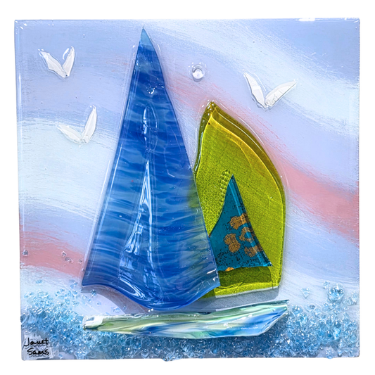 Shattered Glass Art-Sailboat