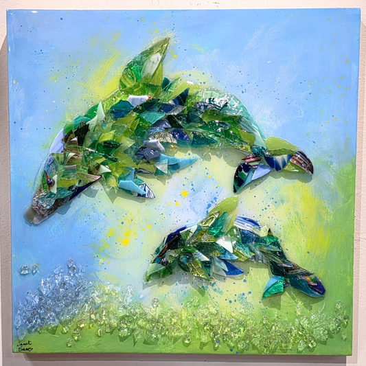 Shattered Glass Art-Dolphins
