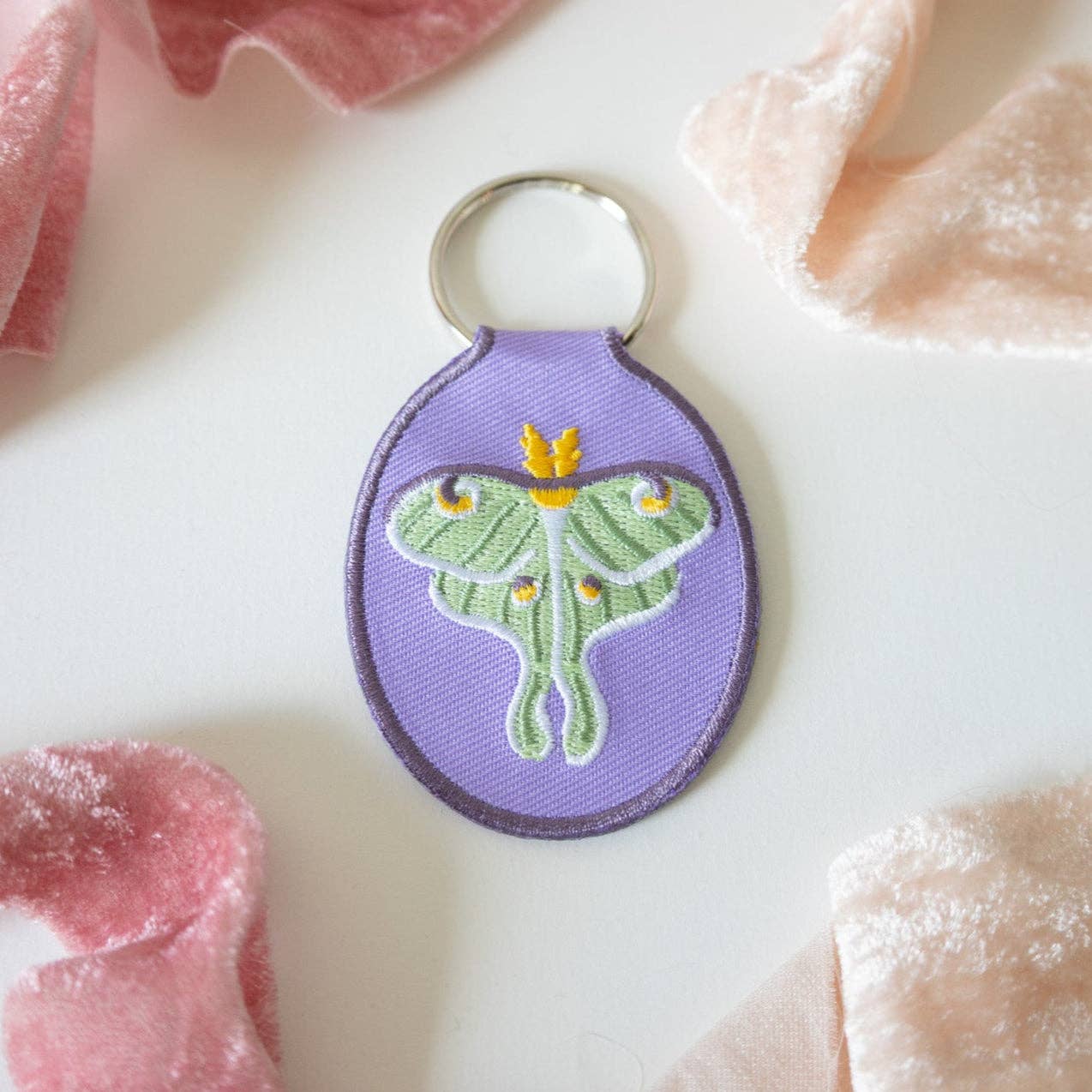 Luna Moth Embroidered Keychain