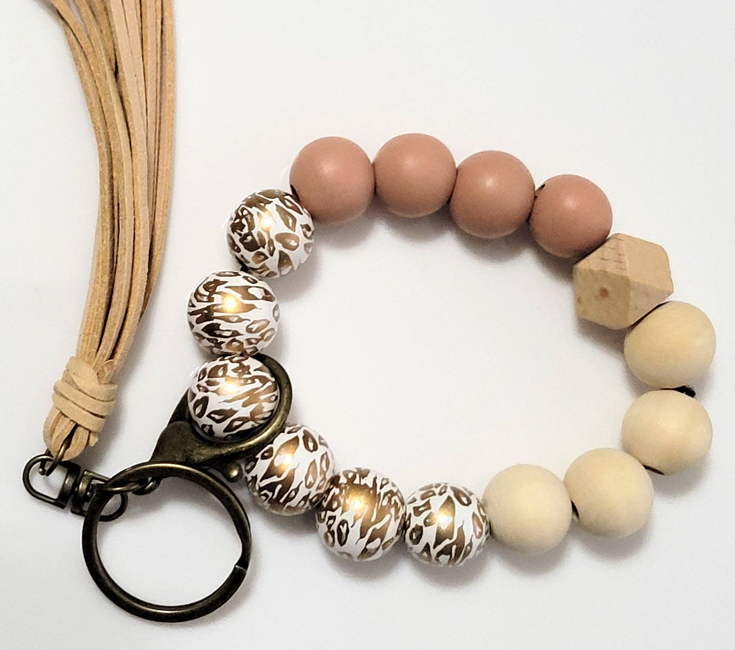 Brown & Gold Leopard Silicone Wristlet Keychain