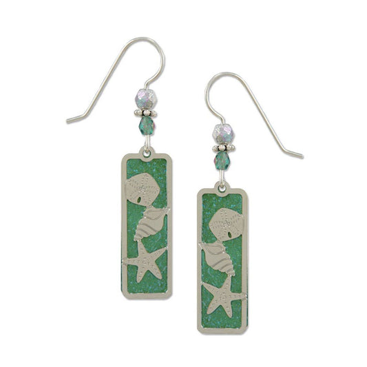 Green Sea Shell Earrings-Silver