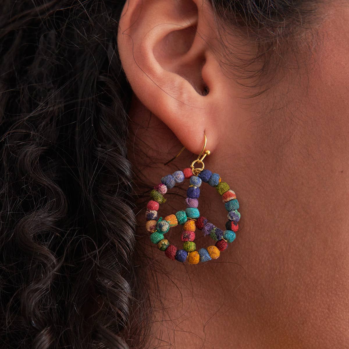 Kantha Peace Sign Earrings