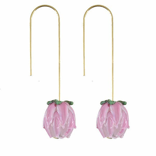 Glass Blooms Earrings-Pink