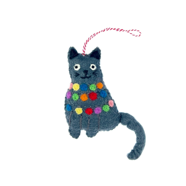 Wool Ornament-Cat in Lights