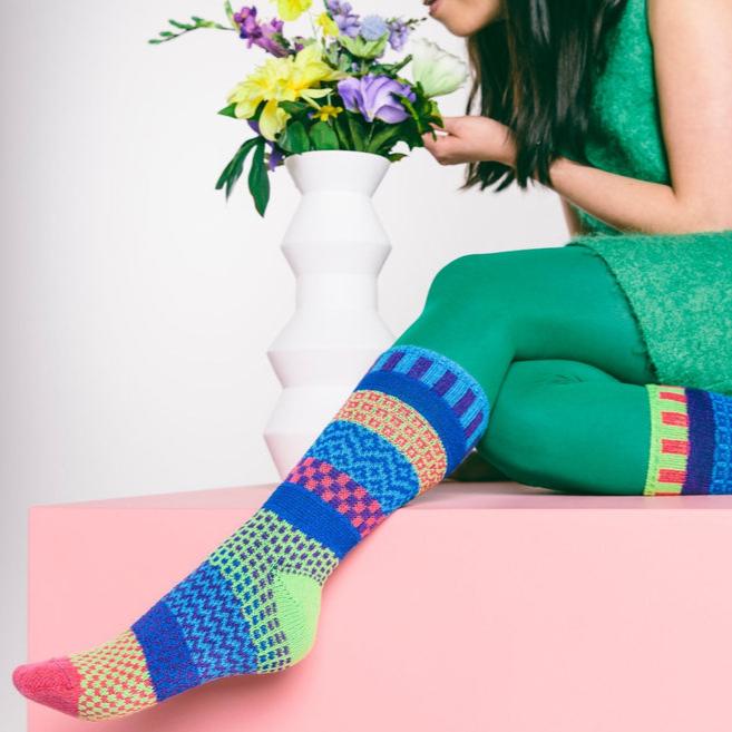 Mismatched Crew Socks-Bluebell