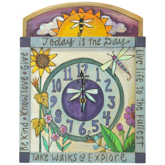 Square Clock-Dragonfly & Flowers