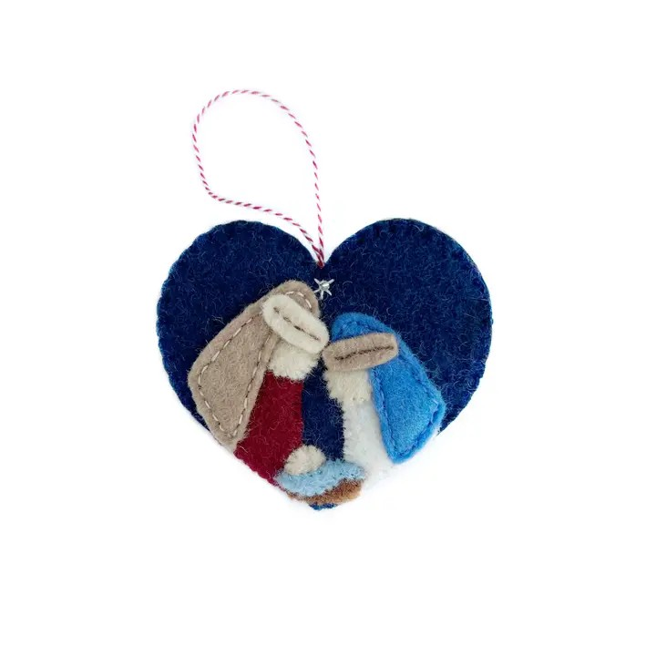 Wool Ornaments-Heart Nativity