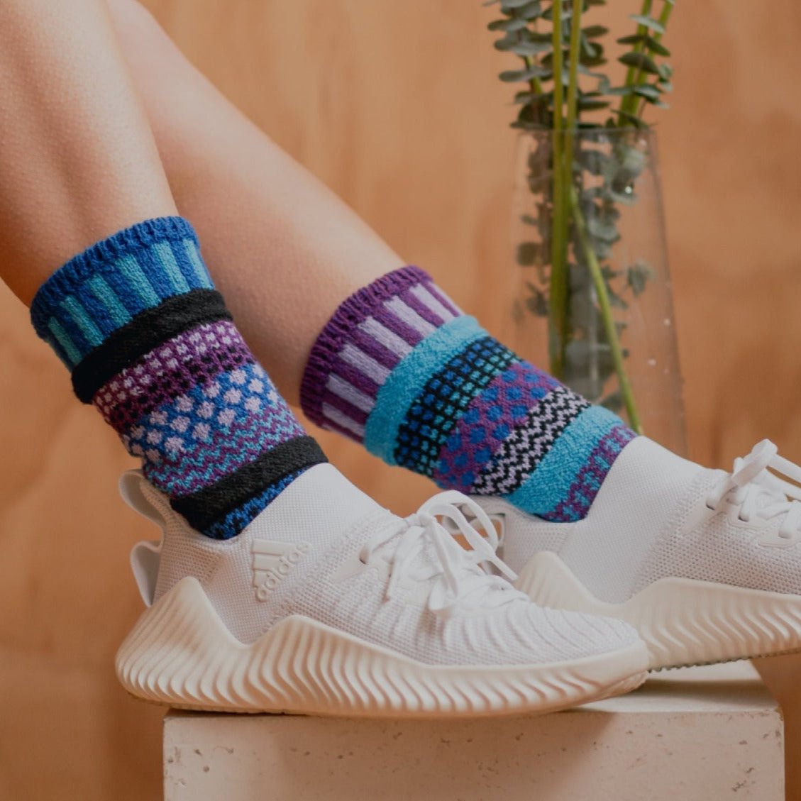 Mismatched Crew Socks-Raspberry