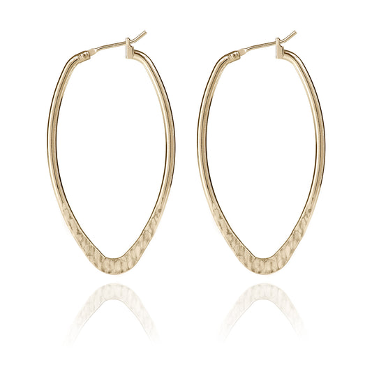 Hammered Olive Hoop Earrings-Gold