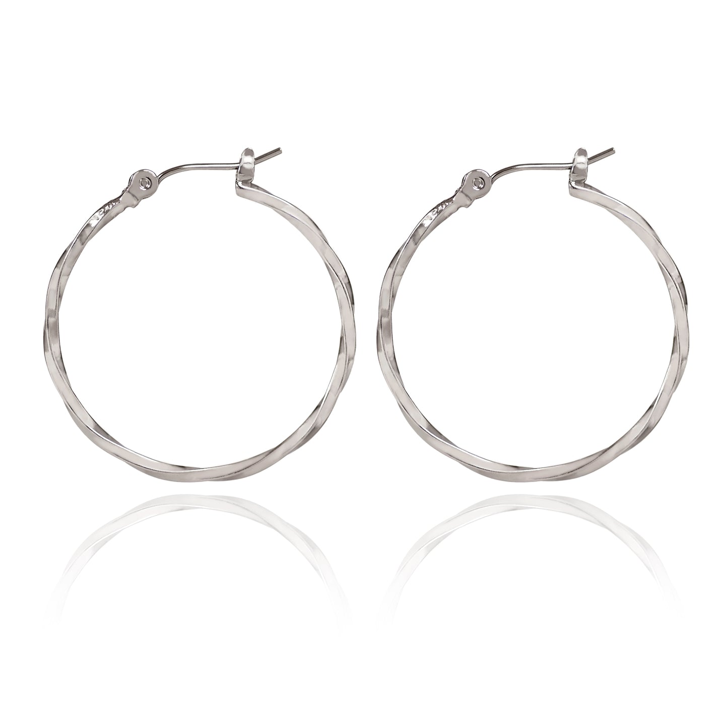 Medium Twisted Hoop Earrings-Silver