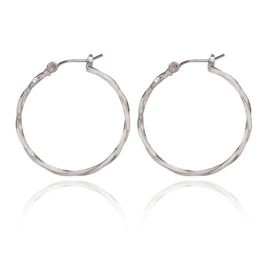 Medium Twisted Hoop Earrings-Silver