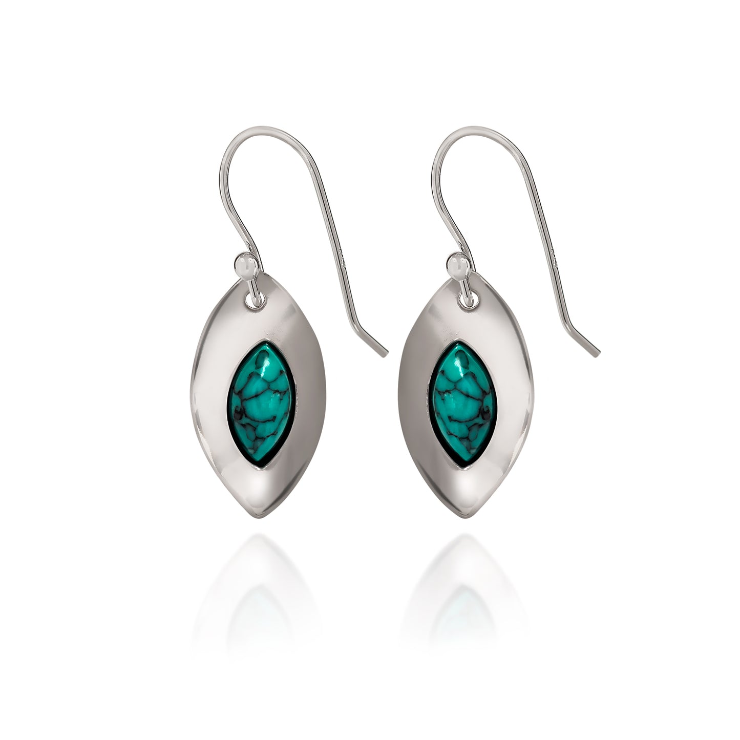 Turquoise Marquis Earrings-Silver