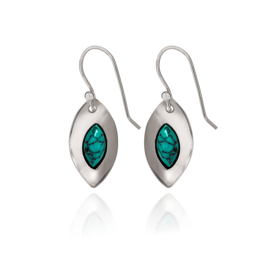 Turquoise Marquis Earrings-Silver