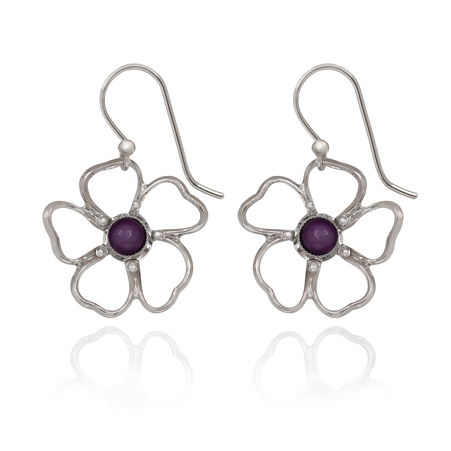 Open Flower Earrings-Purple