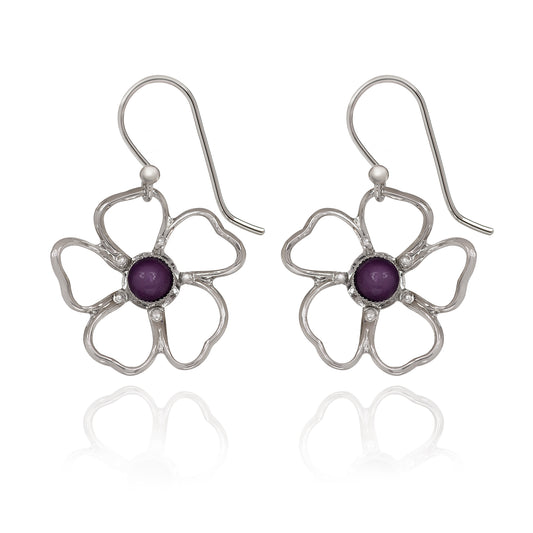 Open Flower Earrings-Purple
